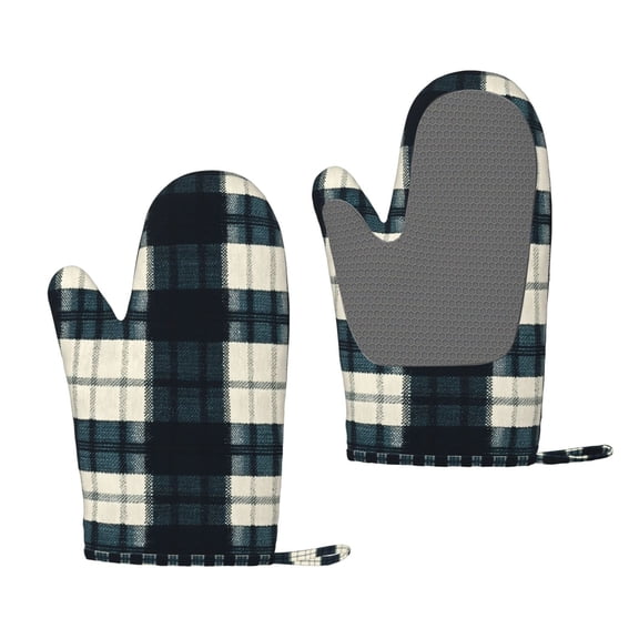 A Pair Of Heat Insulation And Anti-Perm Gloves 711in Thick Anti-Perm Palm With Silicone Piece Lanyard Design Is Easy To Hang Darkcyan Buffalo Plaid Check Tartan Scotland_3