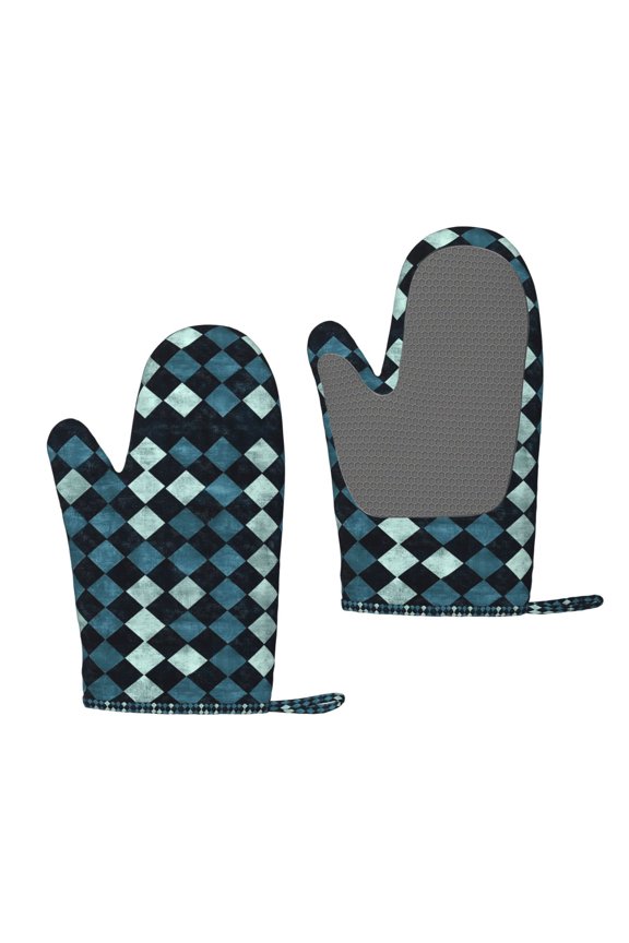 A Pair Of Heat Insulation And Anti-Perm Gloves 711in Thick Anti-Perm Palm With Silicone Piece Lanyard Design Is Easy To Hang Darkslateblue Houndstooth Vintage Texture Hand-Drawn Sketch_1