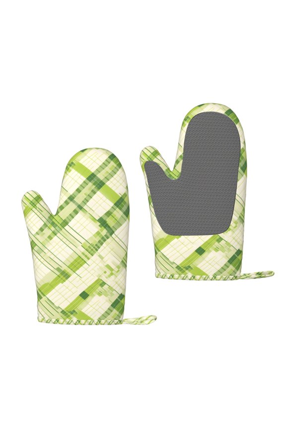 A Pair Of Heat Insulation And Anti-Perm Gloves 711in Thick Anti-Perm Palm With Silicone Piece Lanyard Design Is Easy To Hang Lime Houndstooth Hand-Drawn Sketch_4