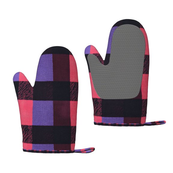 A Pair Of Heat Insulation And Anti-Perm Gloves 711in Thick Anti-Perm Palm With Silicone Piece Lanyard Design Is Easy To Hang Palevioletred Buffalo Plaid Check Tartan Scotland_1
