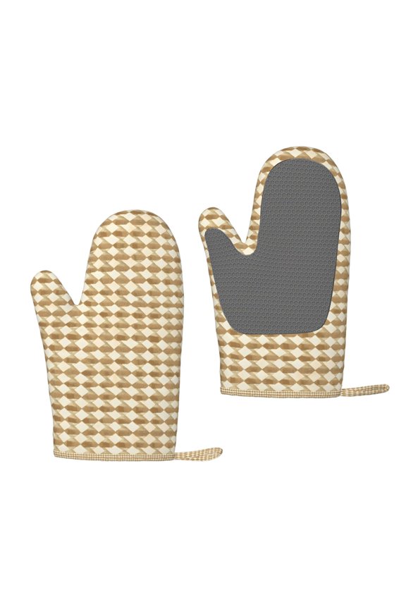 A Pair Of Heat Insulation And Anti-Perm Gloves 711in Thick Anti-Perm Palm With Silicone Piece Lanyard Design Is Easy To Hang Tan Houndstooth Vintage Texture Hand-Drawn Sketch_1