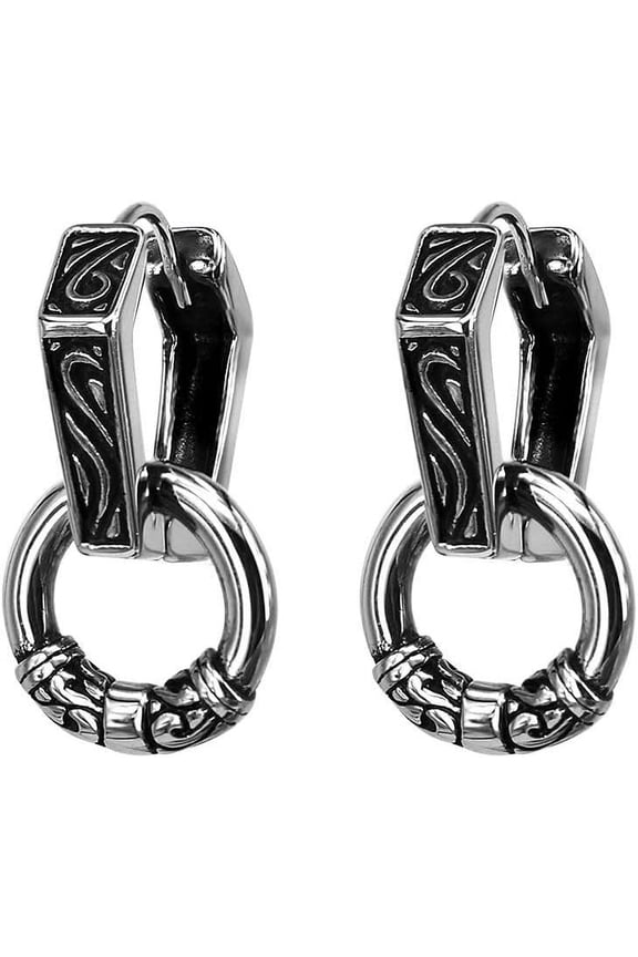 Pair Hexagon Circle Surgical Steel Earrings Unisex Vintage Gothic Punk Hoop Dangle Earrings for Women Men