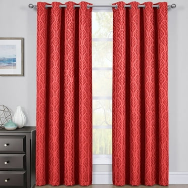 Pair Hilton Blackout Curtains Thermal Insulated Energy Saving Curtain Panels (Set of 2 Panels)- 108X84 - Red
