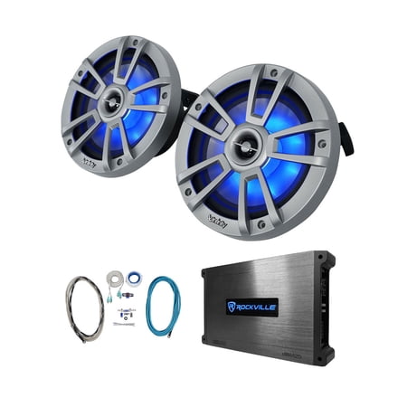 Pair Infinity 822MLT 8" 2-Way Marine Boat Speakers w/RGB LED+Amplifier+Amp Kit