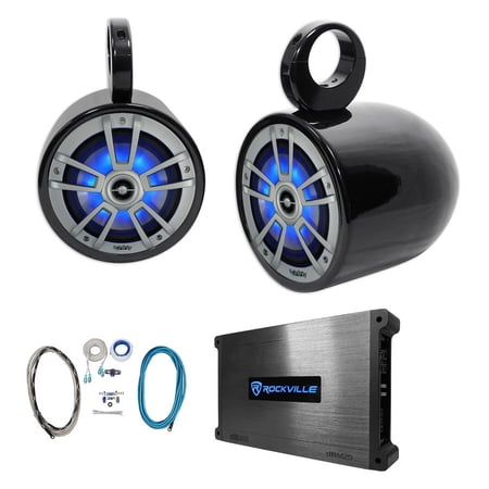 Pair Infinity 822MLT 8" Marine Wakeboard Tower Speakers w/LED+Amplifier+Amp Kit