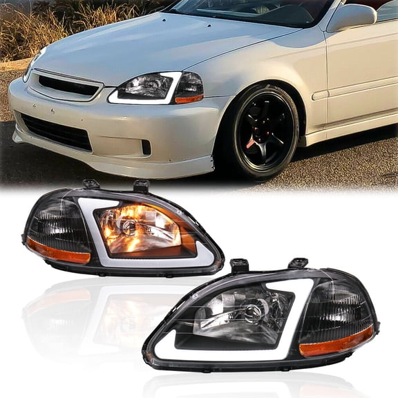 Pair LED DRL Headlights Assembly For Honda Civic EJ EK EM 1996-1998 Front Lamps