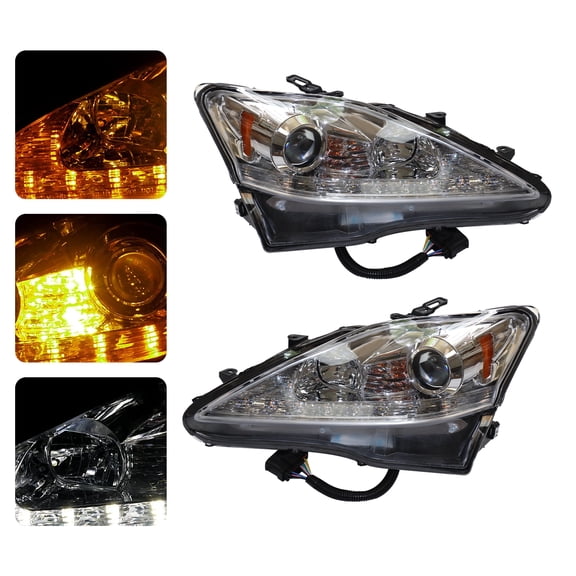 Pair LED Halogen Headlights for 2006-2013 Lexus IS250 IS350 Direct Replacement, High-Quality, Durable with Stylish Appearance