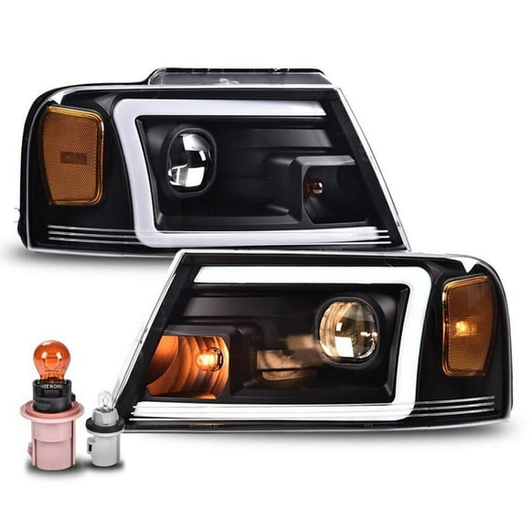 Pair LED Tube Turn Signal Headlights Headlamps Fit For 04-08 Ford F150 Black