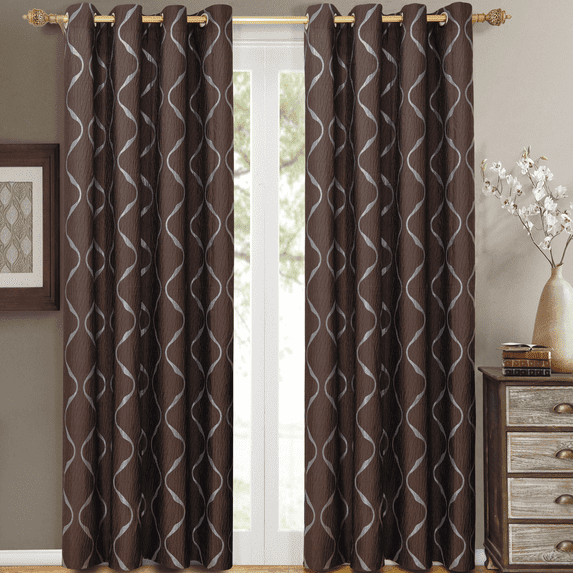Pair Laguna Jacquard Grommet Top Window Curtain Panels Swirl Patterned ( Set of 2) - 104x108 - Chocolate