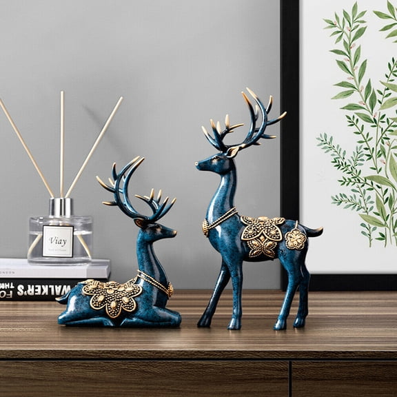 Pair Large Deer Statue Home Decor Figurines Sculptures Center Table Blue