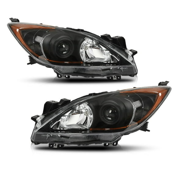 Pair Left&Right Headlights Front Lamps Assembly Black Housing Fit For Mazda 3 2010-2013