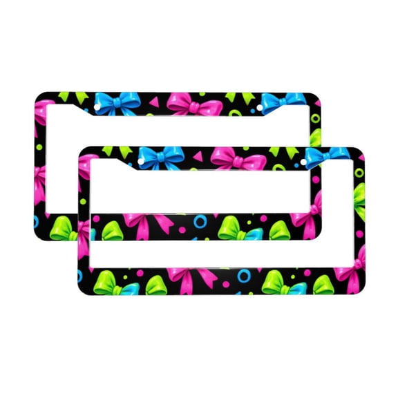 A Pair Of License Plate Frame Sunscreen Corrosion Resistant Rust 12.36.3in With Accessories Suitable For Any Car Bold Neon Contemporary Ribbon Bow Pattern