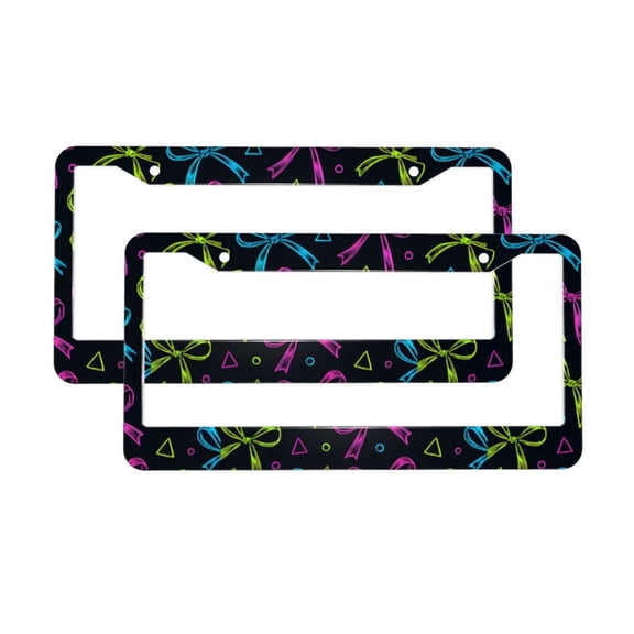 A Pair Of License Plate Frame Sunscreen Corrosion Resistant Rust 12.36.3in With Accessories Suitable For Any Car Bold Thin Neon Contemporary Ribbon Bow Pattern