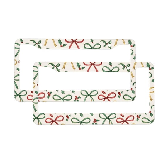 A Pair Of License Plate Frame Sunscreen Corrosion Resistant Rust 12.3×6.3in With Accessories Suitable For Any Car Festive Thin Holiday Ribbon Bow Pattern