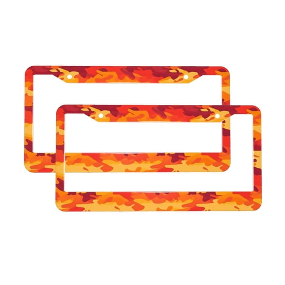 A Pair Of License Plate Frame Sunscreen Corrosion Resistant Rust 12.36.3in With Accessories Suitable For Any Car Vector Camouflage Pattern Orange Red_4