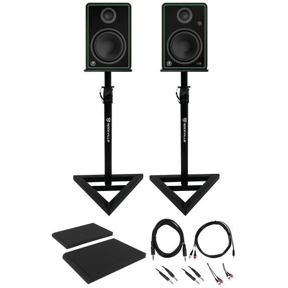 Pair Mackie CR5-XBT 5" Active Powered Studio Monitors w/ Bluetooth+Stands+Cables