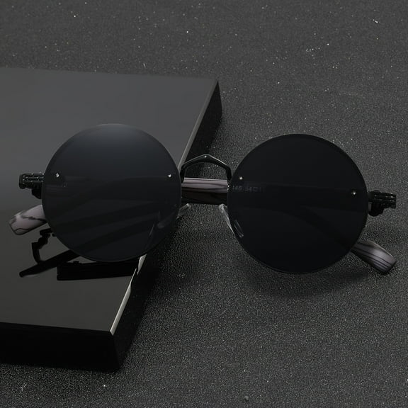 A Pair of Men'S Round Retro-Style Glasses with Metal Frames And Faux Wood Grain Legs, Perfect for Casual Decoration, Vintage Style, Full Rim Frame, Decorative Lenses, Ideal for Everyday Use, Everyday