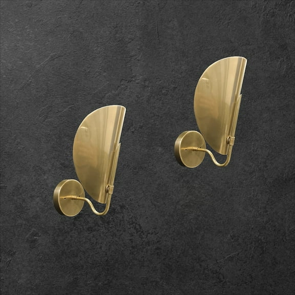 Pair of Mid-Century Modern Raw Brass Curved Wall Sconces – Italian Sputnik-Style Wall Lights – Vintage Handcrafted Brass Light Fixtures – Hardwired Set