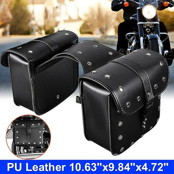 Pair Motorcycle Saddebags PU Leather Throw Over Saddle bags Side Luggage Tool Bag Universal, Black