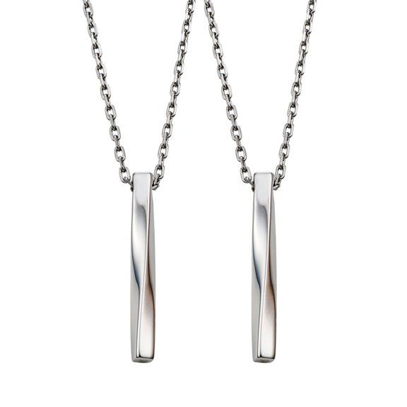 Pair Necklace Surgical Stainless Steel Twist Wave Twist Bar Set Of 2 [White Clover] 4SUP104SV&4SUP104SV