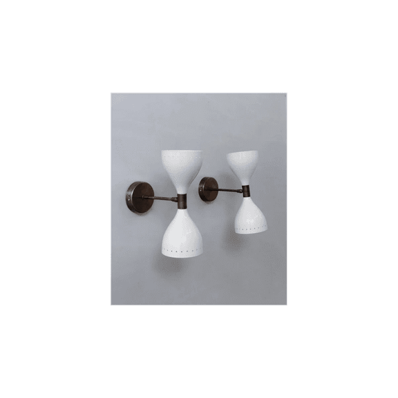 Pair Of 1950 Mid Century Italian Diabolo Wall Sconce Light Fixture Brushed copper
