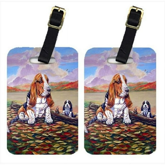 Pair Of 2 Basset Hound Little One Watching Luggage Tags