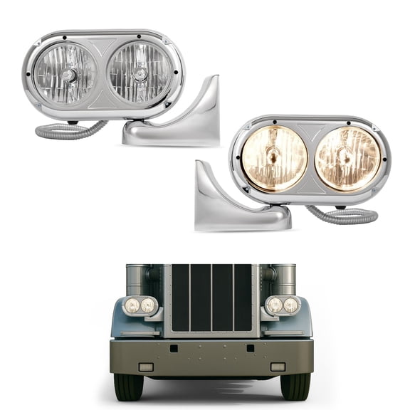 Pair Of Aluminum Clear Headlights w/ Bracket Kit For Peterbilt 359 LH & RH Side