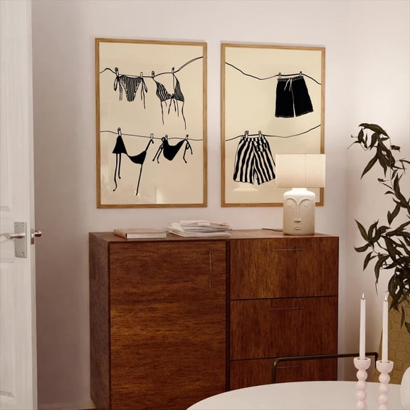 Pair Of Bikini Hanging Poster Laundry Trendy Wall Art Print For Girly Room Decor Set 2 Unframed Paper Print 8x12