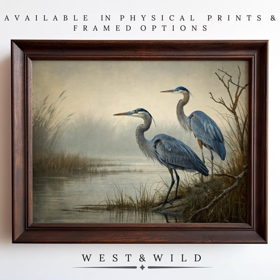 Pair Of Blue Herons Blue Heron Wall Arts Seabord Artwork Beach House Decor Bird Lover Art, Unframed Paper Print