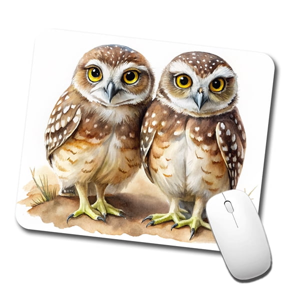 Pair Of Burrowing Owls Bird Watercolor Mouse Pad Low Profile Gaming Mat