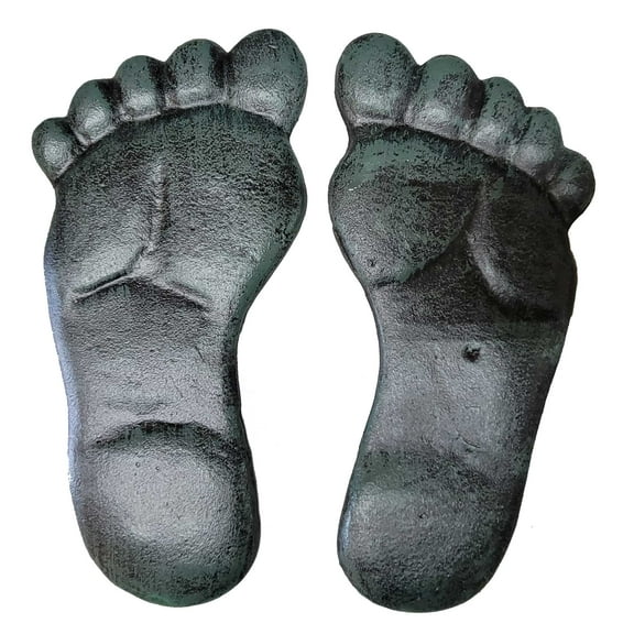 Pair Of Cast Iron Yard and Garden Feet Stepping Stones Human Footprints Verdigris 13" Long