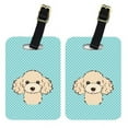 thumbnail image 1 of Pair Of Checkerboard Blue Buff Poodle Luggage Tags, 1 of 1
