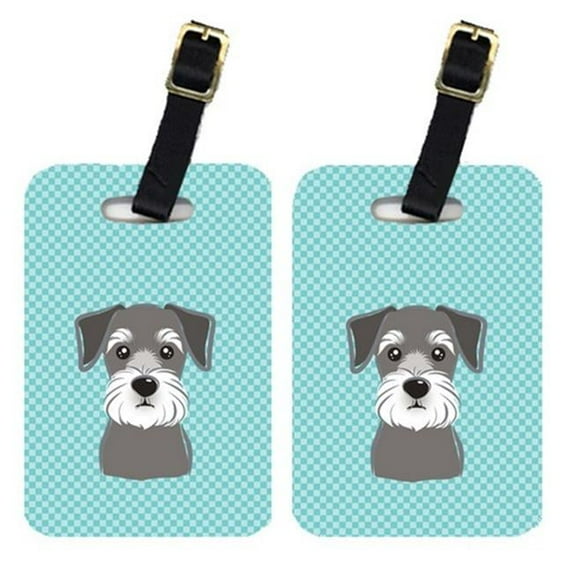 Pair Of Checkerboard Blue Schnauzer Luggage Tags