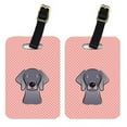 thumbnail image 1 of Pair Of Checkerboard Blue Weimaraner Luggage Tags, 1 of 1