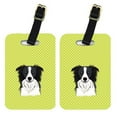 thumbnail image 1 of Pair Of Checkerboard Lime Green Border Collie Luggage Tags, 1 of 1