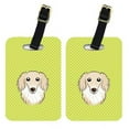 thumbnail image 1 of Pair Of Checkerboard Lime Green Longhair Creme Dachshund Luggage Tags, 1 of 1