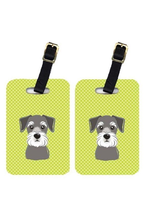 Pair Of Checkerboard Lime Green Schnauzer Luggage Tags