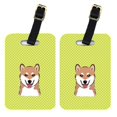 thumbnail image 1 of Pair Of Checkerboard Lime Green Shiba Inu Luggage Tags, 1 of 1