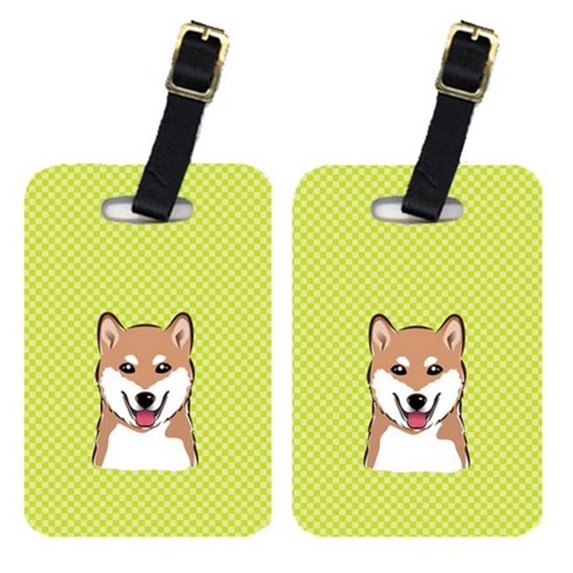 Pair Of Checkerboard Lime Green Shiba Inu Luggage Tags