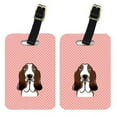 thumbnail image 1 of Pair Of Checkerboard Pink Basset Hound Luggage Tags, 1 of 1