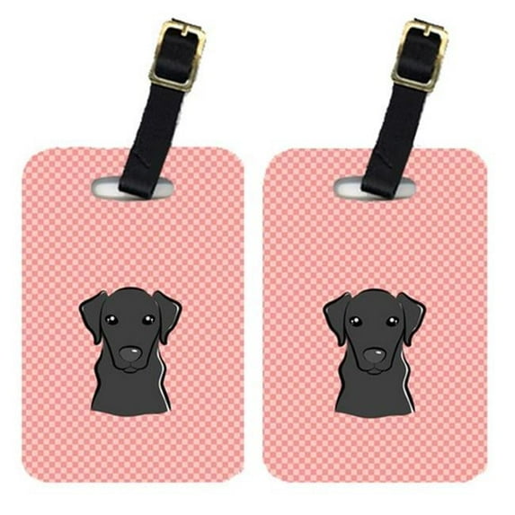 Pair Of Checkerboard Pink Black Labrador Luggage Tags