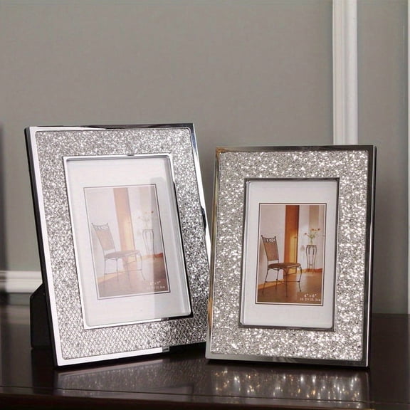 Pair Of European Modern Style Metal Frame, 6 "7" Silvery Desktop Photo Frame, Embossed Border, Simple, Suitable for Storing Family Photos
