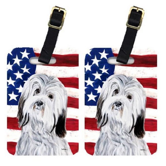 Pair Of Havanese With American Flag Usa Luggage Tags