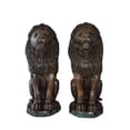 thumbnail image 1 of Nifao Pair Of Lions Sitting on Base Very Detailed Bronze Statues – Home Decor Sculpture, 13"L x 26"W x 34"H, 1 of 11