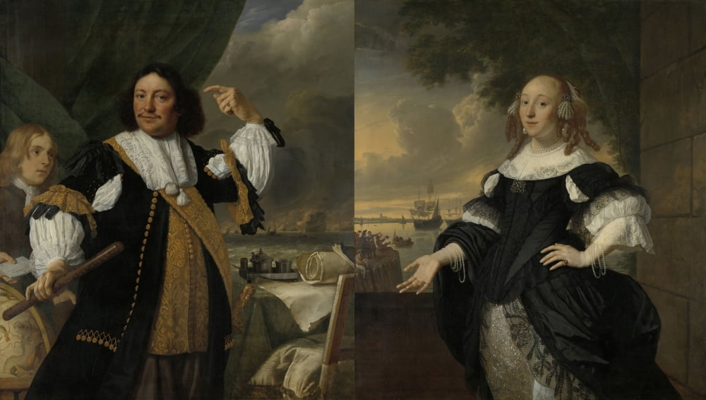 Pair Of Portraits Of Vice Admiral Aert Van Nes And Geertruida Canvas Art - (36 x 24)
