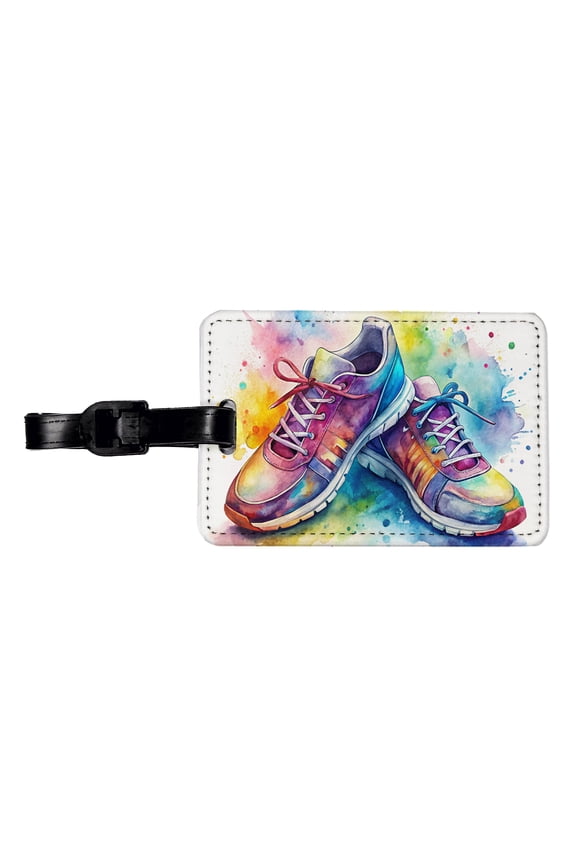 Pair Of Running Shoes Watercolor Faux Leather Travel Luggage Tag