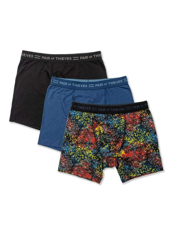 4-Way Cotton Stretch Boxer Brief Black Blue Print 3pk S
