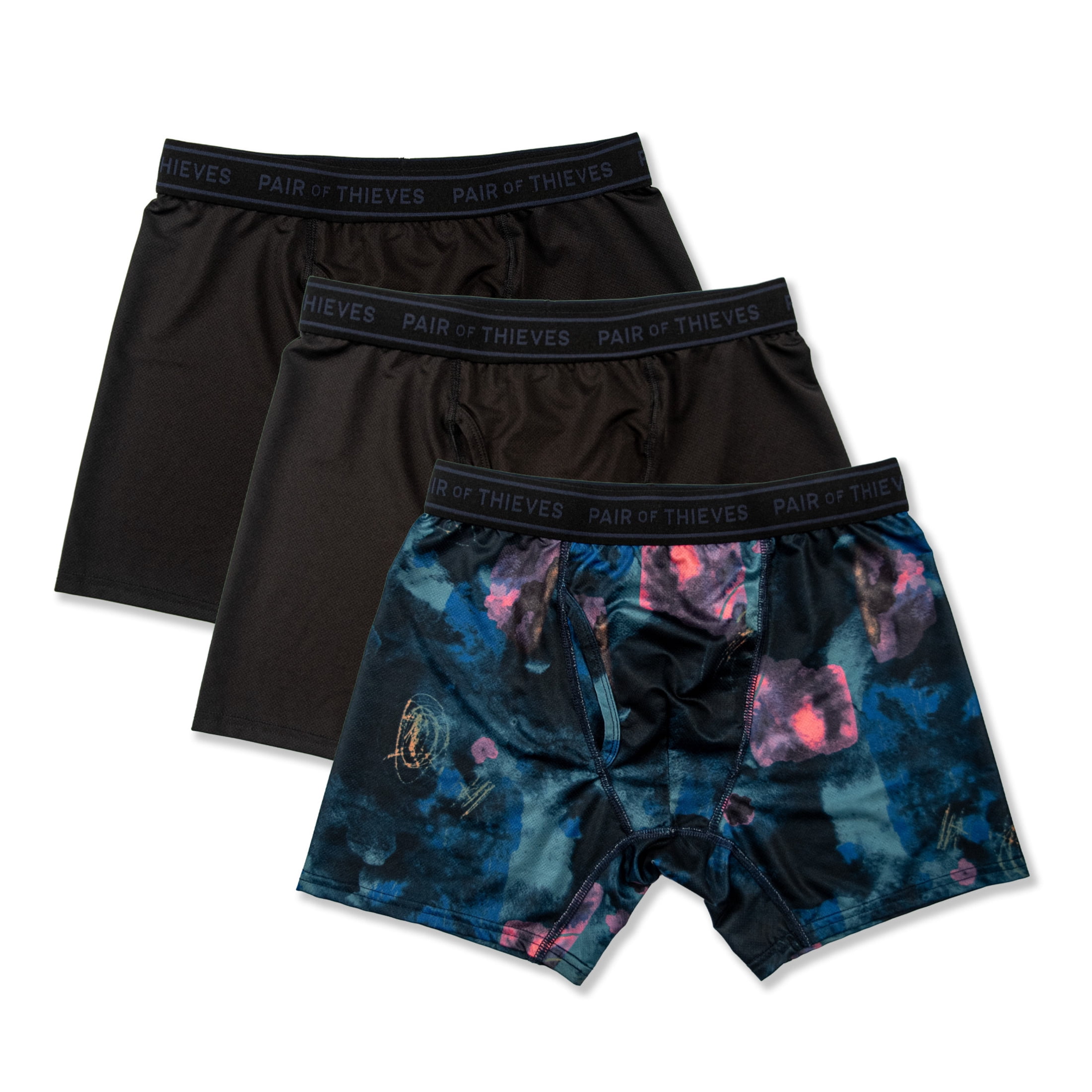 4-Way Performance Stretch Boxer Brief Black Blue Print 3pk XL
