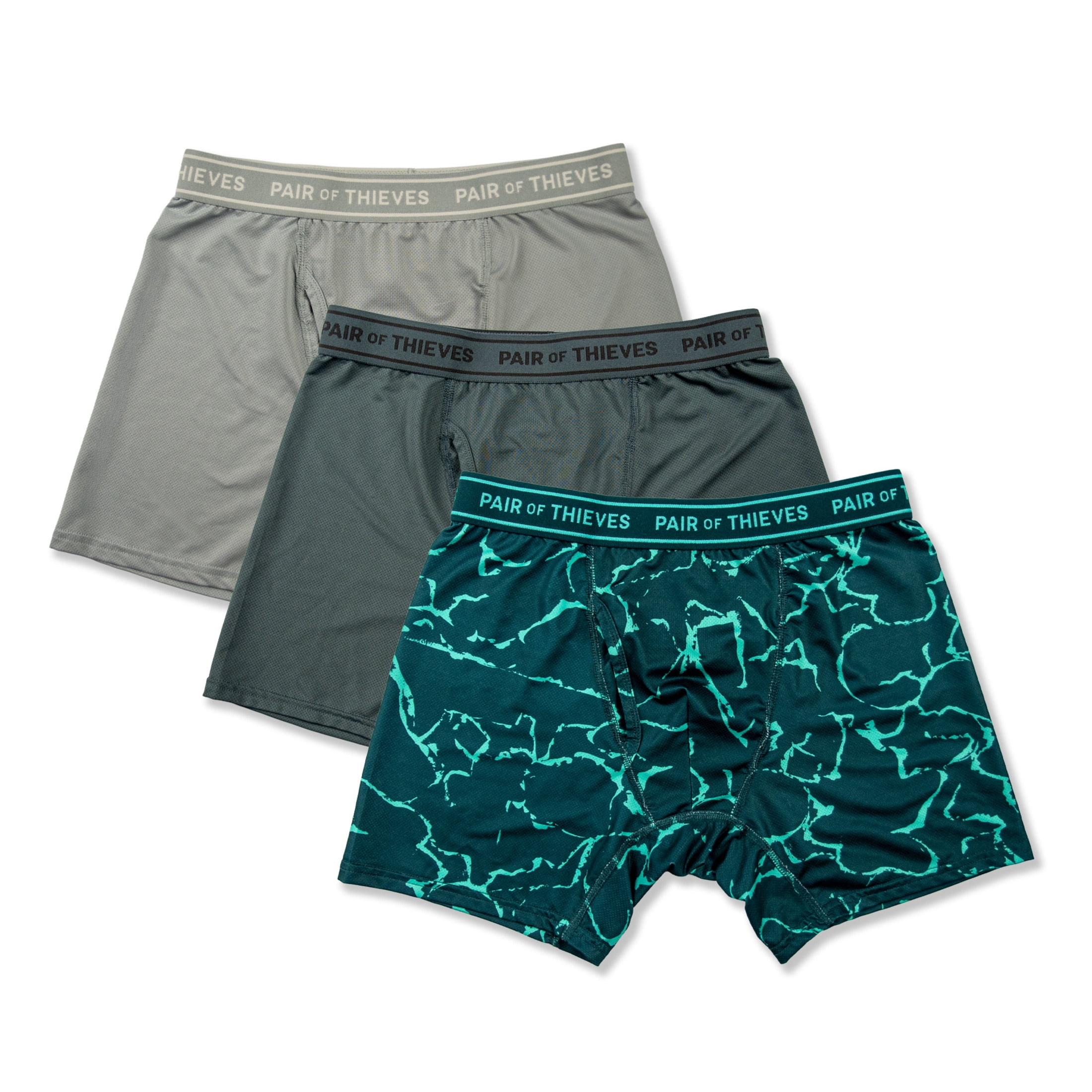 4-Way Performance Stretch Boxer Brief Grey Green Print 3pk S