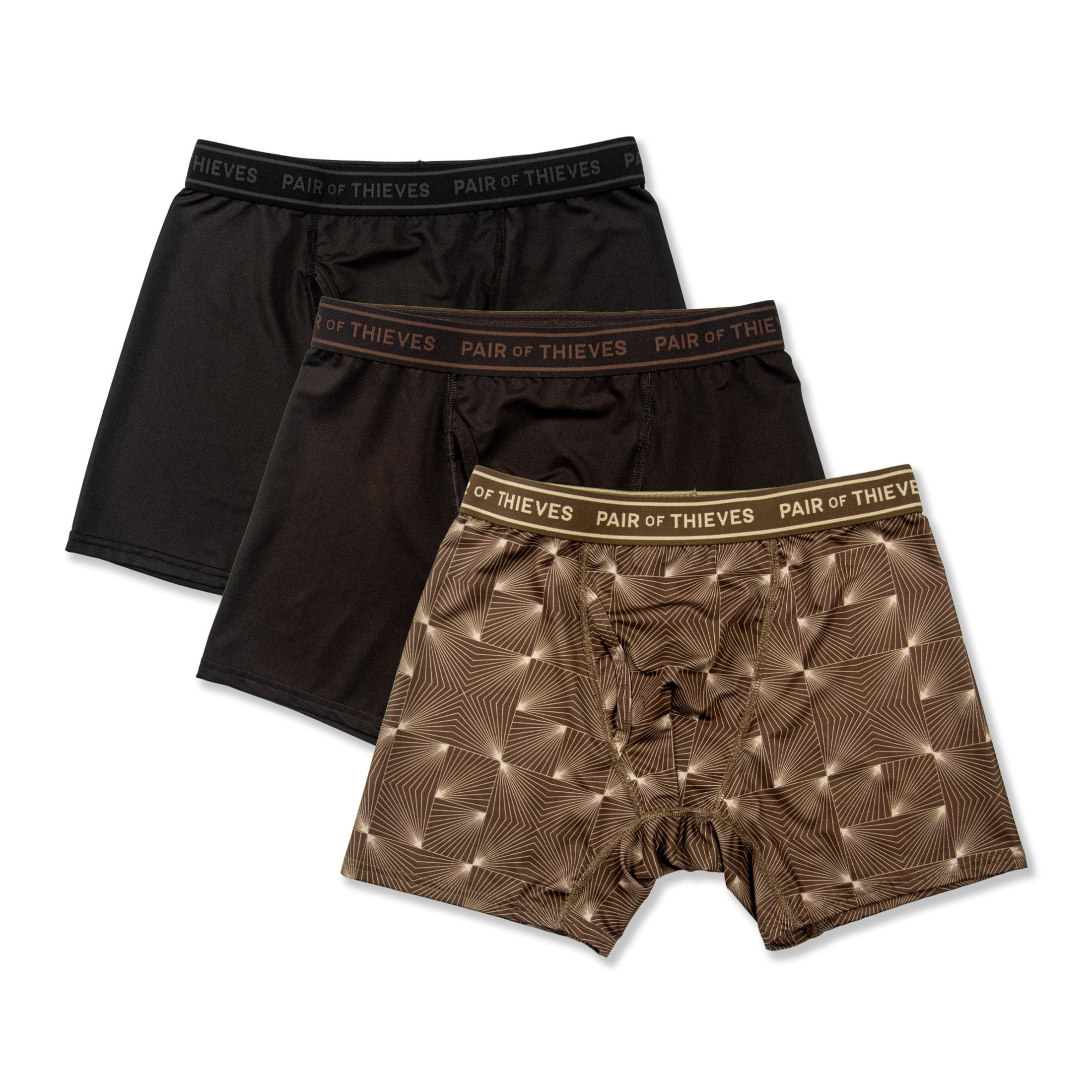 4-Way Performance Stretch Boxer Brief Dark Brown Black Print 3pk L